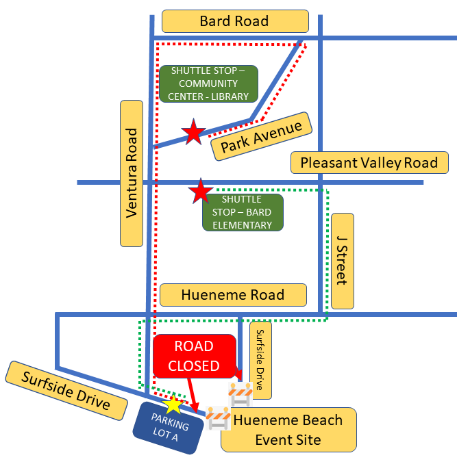2022 Hueneme Beach Festival Map - Shuttle Stops